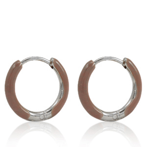 Boucles d'oreilles en acier Inox cr&eacute;oles &eacute;maill&eacute;e 14mm Marron palissandre-argent&eacute;