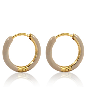 Boucles d'oreilles en acier Inox cr&eacute;oles &eacute;maill&eacute;e 17mm Beige country-dor&eacute;