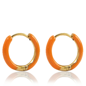 Boucles d'oreilles en acier Inox cr&eacute;oles &eacute;maill&eacute;e 14mm Orange-dor&eacute;
