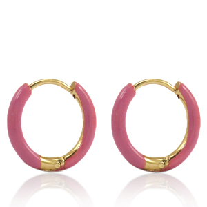 Boucles d'oreilles en acier Inox cr&eacute;oles &eacute;maill&eacute;e 14mm Rose thulian-dor&eacute;