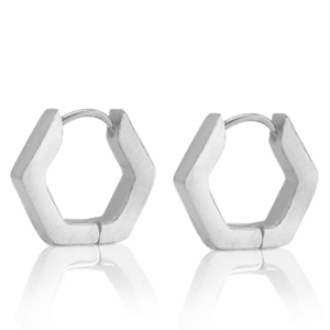 Boucles d'oreilles en acier Inox hexagone Argent&eacute;