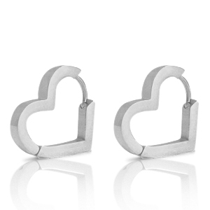 Boucles d'oreilles en acier Inox coeur Argent&eacute;