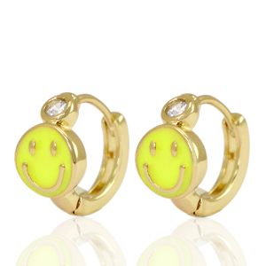 M&eacute;tal TQ laiton boucles d'oreilles smiley Jaune cristal-dor&eacute;
