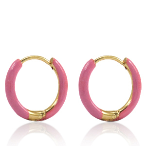 Boucles d'oreilles en acier Inox cr&eacute;oles &eacute;maill&eacute;e 14mm Rose thulian-dor&eacute;