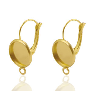Appr&ecirc;ts en acier Inox boucles d'oreilles pour cabochon 12mm Dor&eacute;