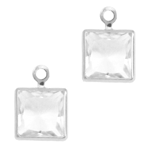 Pendentifs en verre Crystal Glass carr&eacute; Cristal-argent&eacute;