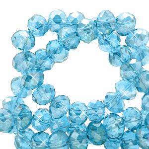 Perles &agrave; facettes 8x6mm disque Heishi Bleu lagon-pearl shine coating