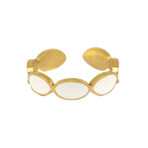 Bagues en acier inox &eacute;maill&eacute;es ovale Blanc-dor&eacute;