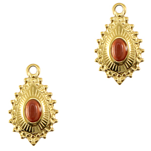 Breloques en acier Inox goutte avec pierre naturelle Dor&eacute;-rouge grand canyon