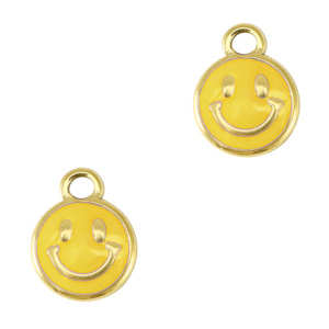 Breloques en acier Inox smiley &eacute;maill&eacute;e Dor&eacute;-jaune