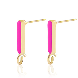 Appr&ecirc;ts en m&eacute;tal DQ puce d'oreille barre Dor&eacute;-rose fuchsia n&eacute;on (sans nickel)