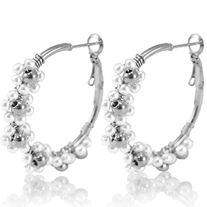 Boucles d'oreilles en acier Inox cr&eacute;oles fleur 35mm Argent&eacute;-blanc