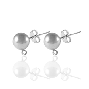 Boucles d'oreilles / puces d&rsquo;oreilles en acier Inox avec anneau 5mm Argent&eacute;