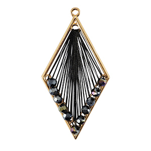 Pendentifs au crochet avec fil macram&eacute; et perles &agrave; facettes losange Dor&eacute;-noir m&eacute;tallique