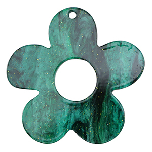 Pendentifs en r&eacute;sine fleur paillet&eacute; Multicolore vert