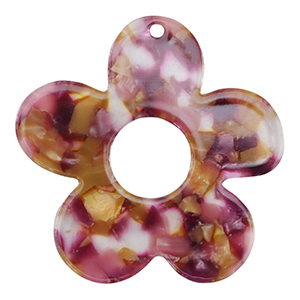 Pendentifs en r&eacute;sine fleur Rose-pourpre dor&eacute;