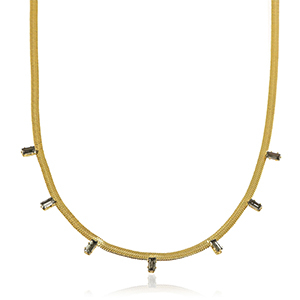 Colliers en acier inox cha&icirc;ne maille serpentine cristal Dor&eacute;-noir