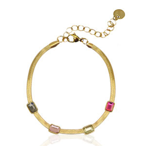 Bracelets en acier inox cha&icirc;ne maille serpentine cristal Dor&eacute;-multicolore