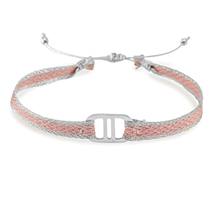 Bracelets tendance ruban avec connecteur acier inox Rose clair-argent&eacute;
