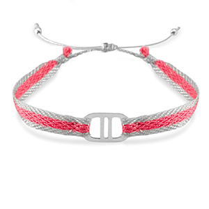 Bracelets tendance ruban avec connecteur acier inox Rose fonc&eacute;-argent&eacute;