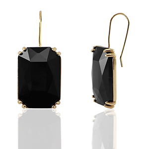 Boucles d&rsquo;oreilles / puces d&rsquo;oreilles en verre Crystal Glass rectangle Noir-dor&eacute;