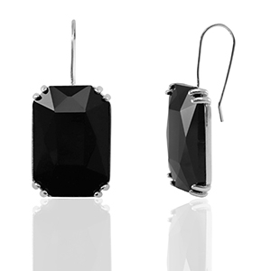 Boucles d&rsquo;oreilles / puces d&rsquo;oreilles en verre Crystal Glass rectangle Noir-argent&eacute;
