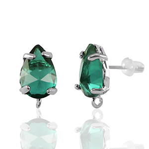 Boucles d&rsquo;oreilles / puces d&rsquo;oreilles en verre Crystal Glass avec anneau goutte Vert-argent&eacute;