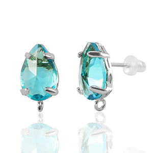 Boucles d&rsquo;oreilles / puces d&rsquo;oreilles en verre Crystal Glass avec anneau goutte Bleu-argent&eacute;