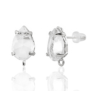 Boucles d&rsquo;oreilles / puces d&rsquo;oreilles en verre Crystal Glass avec anneau goutte Cristal-argent&eacute;