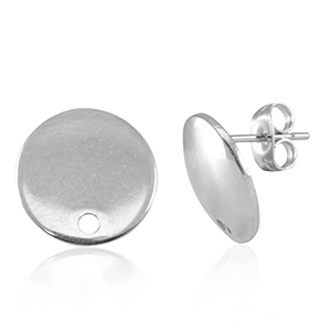 Appr&ecirc;ts en acier Inox boucles d'oreilles / puces d&rsquo;oreilles avec anneau 13mm Argent&eacute;