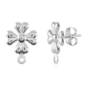 Appr&ecirc;ts en acier Inox boucles d'oreilles / puces d&rsquo;oreilles fleur avec anneau Argent&eacute;