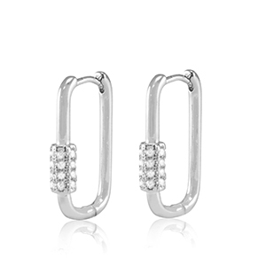 M&eacute;tal TQ laiton boucles d'oreilles zirconium ovale Argent&eacute;