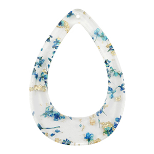 Pendentifs en r&eacute;sine avec fleurs s&eacute;ch&eacute;es goutte Bleu-dor&eacute;