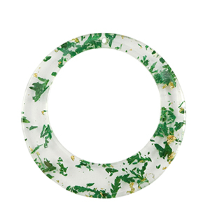 Pendentifs en r&eacute;sine avec fleurs s&eacute;ch&eacute;es 39mm Vert-dor&eacute;