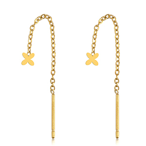 Boucles d'oreilles en acier Inox fleur Dor&eacute;