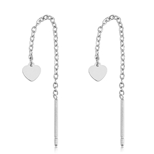 Boucles d'oreilles en acier Inox coeur Argent&eacute;