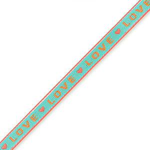 Ruban texte "love" Turquoise-orange