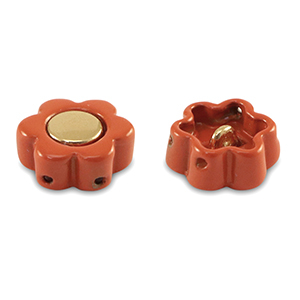 Perles tile fleur Rouge corail-dor&eacute;