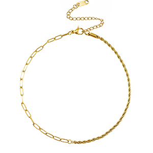 Chaines de cheville en acier Inox torsad&eacute; & droit Dor&eacute;
