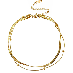 Chaines de cheville en acier Inox duo rangs Dor&eacute;