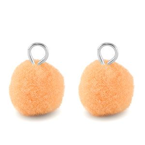 Pendentifs pompon avec anneau 10mm Argent&eacute;-orange saumon