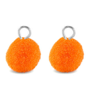 Pendentifs pompon avec anneau 10mm Argent&eacute;-orange zeste