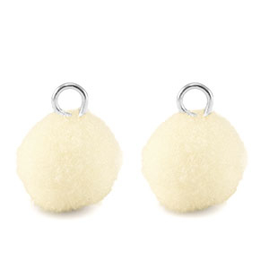Pendentifs pompon avec anneau 10mm Argent&eacute;-blanc cass&eacute;