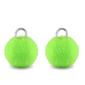 Pendentifs pompon avec anneau 10mm Argent&eacute;-vert n&eacute;on