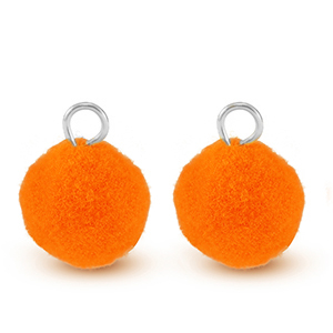 Pendentifs pompon avec anneau 10mm Argent&eacute;-orange n&eacute;on