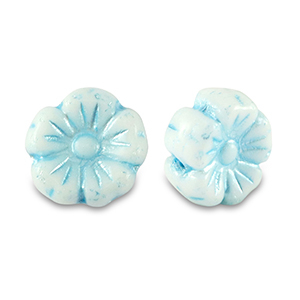 Perles tch&egrave;ques fleur 9mm Bleu clair m&eacute;tallis&eacute;-blanc