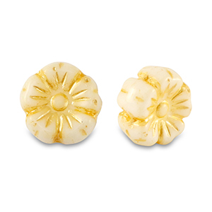 Perles tch&egrave;ques fleur 9mm Jaune citron-blanc