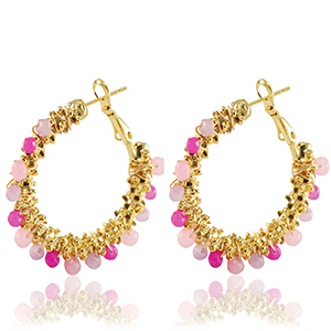 Boucles d'oreilles en acier Inox perles &agrave; facettes Rose clair-dor&eacute;