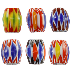 Perles Millefiori tube Multicolore jaune-bleu