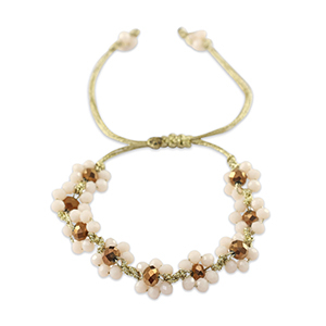 Bracelet perles &agrave; facettes fleur Rose lotus-marron topaze
